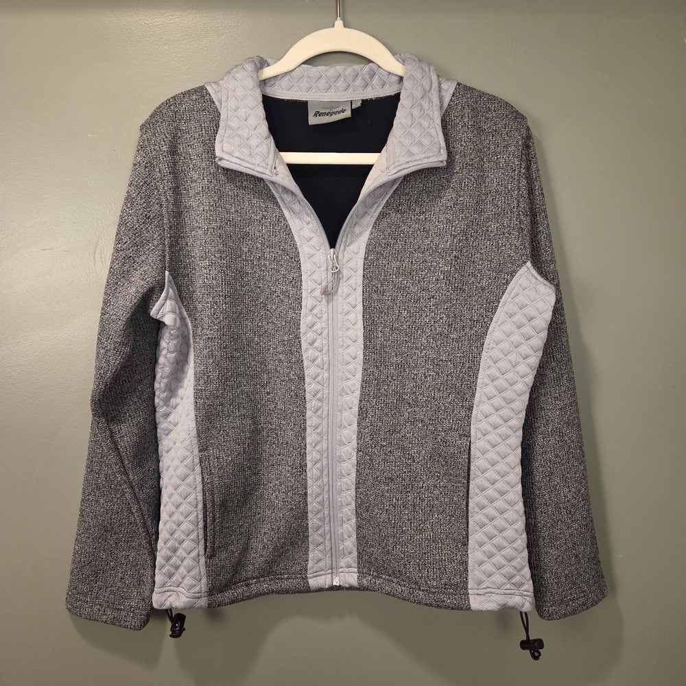 Renegade Men's Full Zip Fleece Sweater Lined‎ Jacket Knit Quilted, Size S, Gray